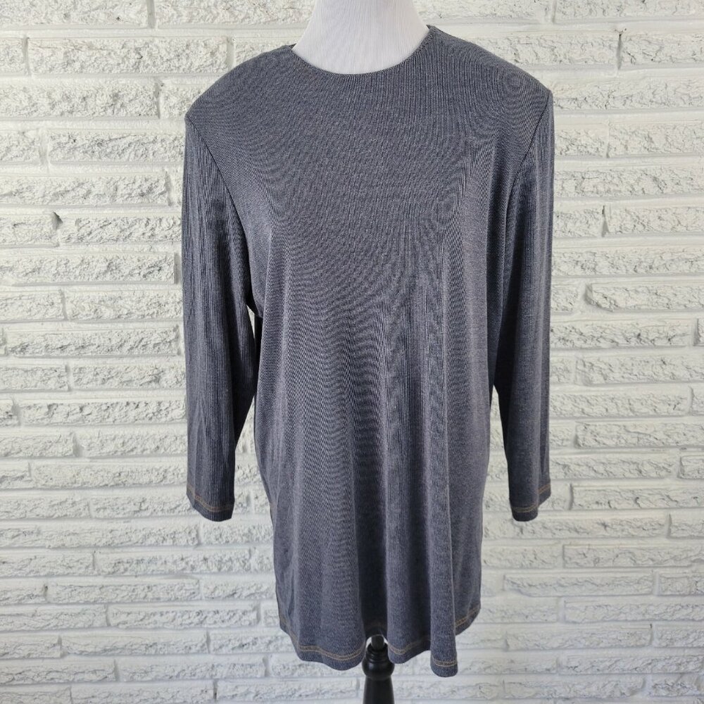 Chez California Womens Top 14W Plus Tunic Long Sleeve Gray Casual STR84E